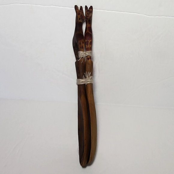 VTG Wooden Giraffe Wooden Salad Serving Set Fork and Spoon Hand Carved - Picture 10 of 12